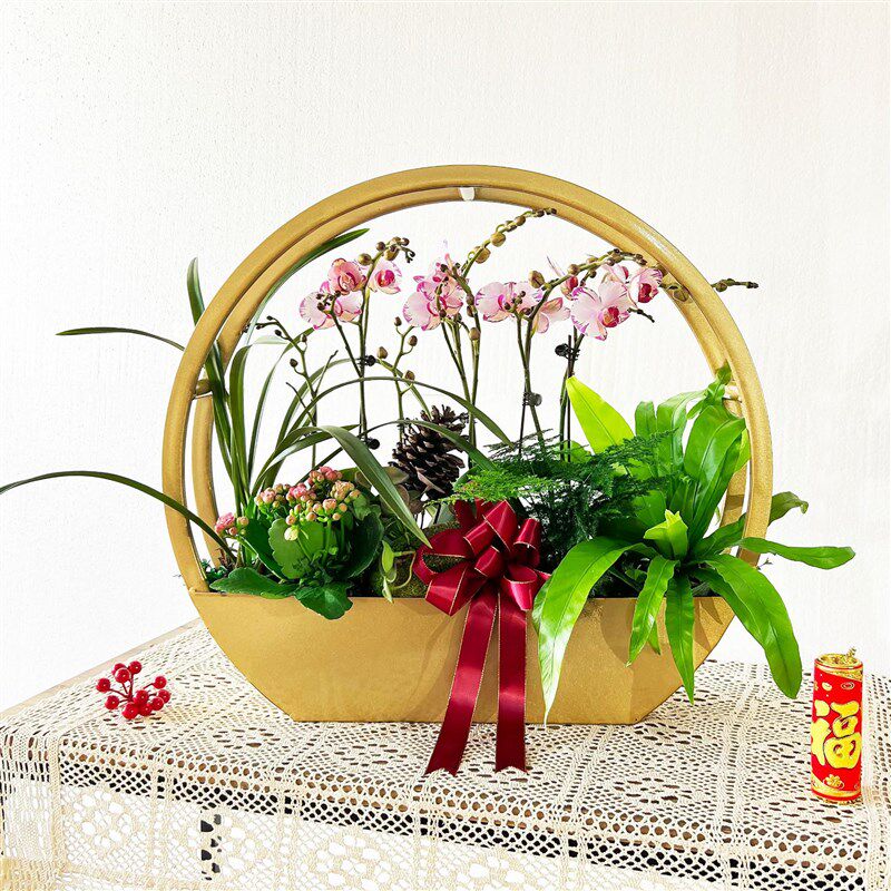 新中式铁艺花盆花器蝴蝶兰盆金属北欧花架冬青盆器绿植仿真花