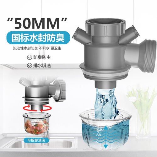 厨房单槽台控下水器隔渣防臭下水管不锈钢洗菜盆下水管下水套装