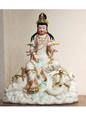 新款汉白文殊菩供萨佛像居家奉铜普玉贤家用摆件彩绘华纯严三圣神