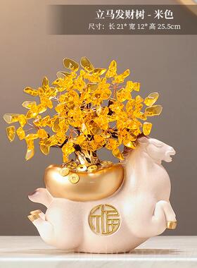 新款金发财树摇钱树元宝新中摆件办装公室前台酒式柜饰乔迁开业礼