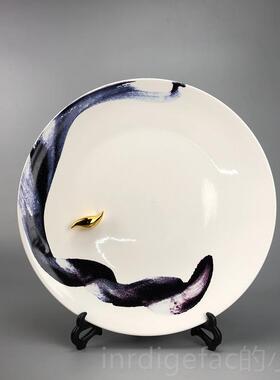 新款现代新中酒式陶瓷挂摆件客看盘厅玄关软装饰品家居柜办公盘室