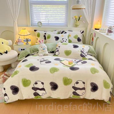新款兰单绒牛奶绒四件套季珊瑚绒被套床加厚床笠面加绒法床上三件