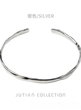 新款JUT面IAN冷淡风金色礼S银925纯手镯女简约不规则凹凸个性银手