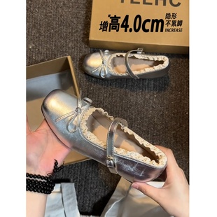 内增高单鞋 仙女风蝴蝶结一字带扣玛丽珍芭蕾鞋 法式 女 怪美主义