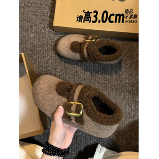 保暖防滑毛毛勃肯鞋 女冬2025新款 加绒厚底雪地棉鞋 子 怪美主义