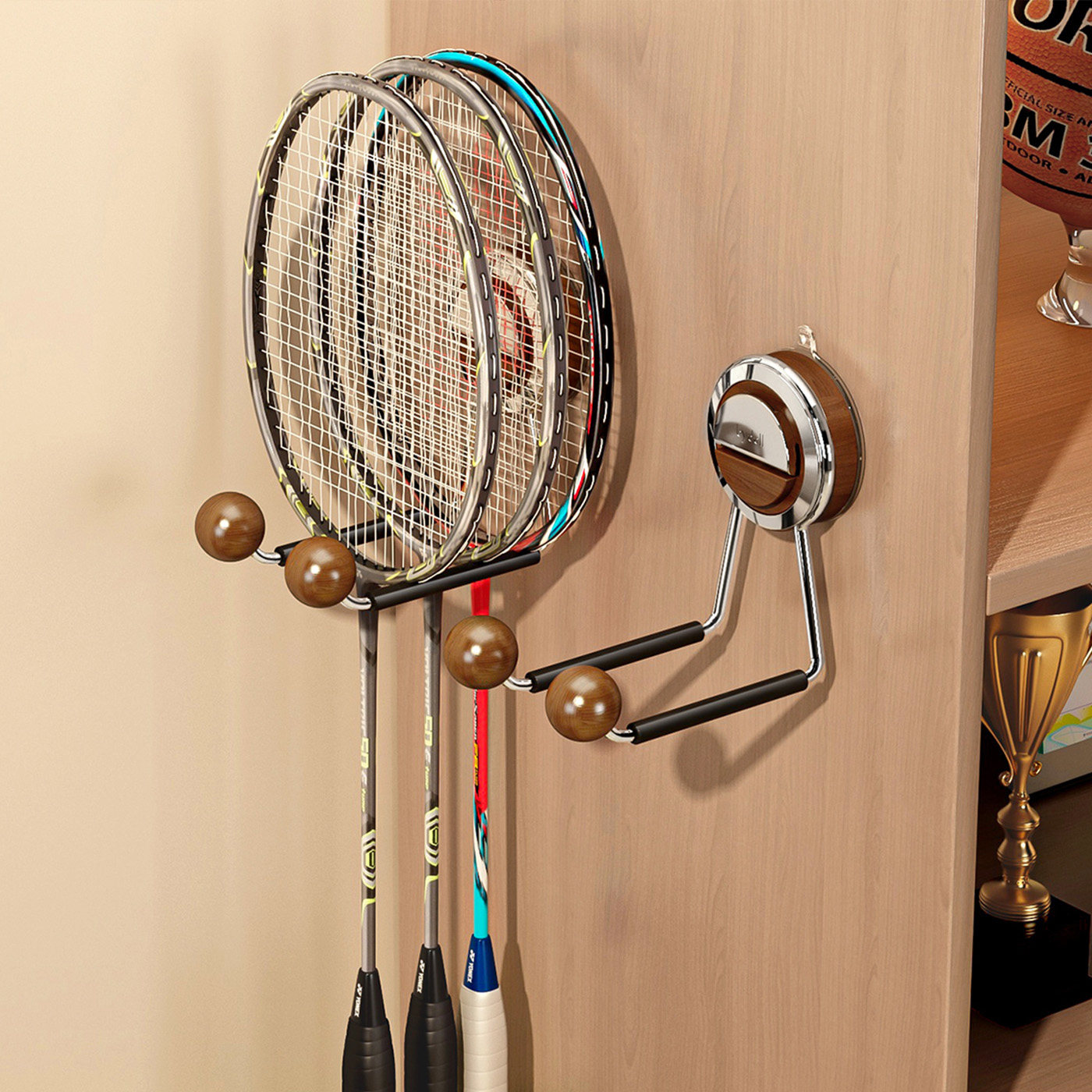 羽毛球拍收纳架免打孔挂墙上家用放乒乓拍展示架网球拍放置挂钩