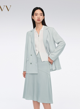OVV春夏女装经典双排扣平驳领醋酸仿麻西服外套GWXAJ14007A