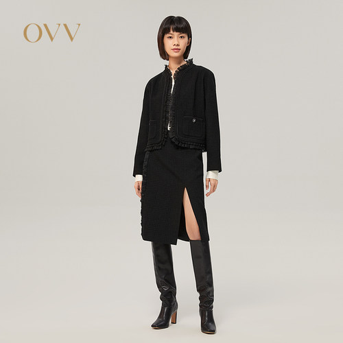 【经典粗花呢】OVV秋冬日本进口H版型侧开衩中长半裙GQDDJ32121A