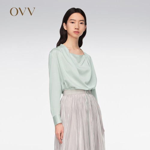 长袖三醋酸长袖上衣OVV春夏衬衫