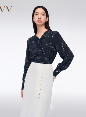 【星辰印花系列】OVV春夏新款12MM双绉真丝长袖衬衫GNEAJ14009A