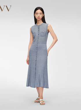 OVV春夏女装经典优雅粗花呢小圆领A字无袖连衣裙GQZZJ14008A