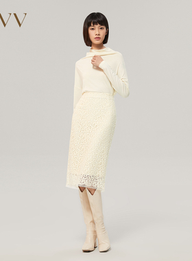 OVV秋冬女装简约大气温暖柔软羊毛蕾丝面料干洗铅笔裙GQDDJ32103A