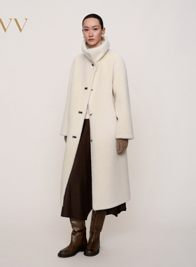 OVV秋冬新款羊毛毛绒感单排扣大翻领中长款大衣GWDAJ43127A