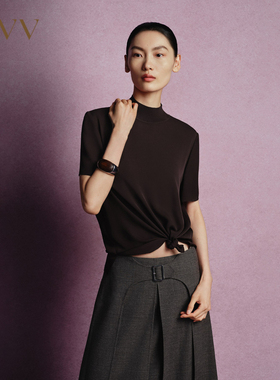 【重磅真丝】OVV秋冬女装19MM双乔短袖半高领上衣GNSBJ34102A