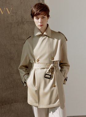OVV春夏热卖女装经典翻领复古双排扣精致版型风衣GWFAJ15001A