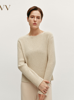OVV秋冬女装羊毛羊绒混纺圆领竖条纹肌理长袖针织衫GNZAJ34117A