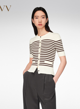 OVV春夏女装简约修身罗纹条纹设计短袖针织衫GNZBJ14017A