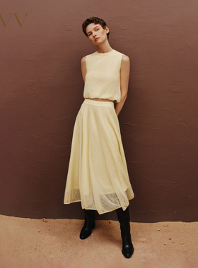 OVV春夏新款女装方格花型双层设计无袖背心GNZGJ14003A