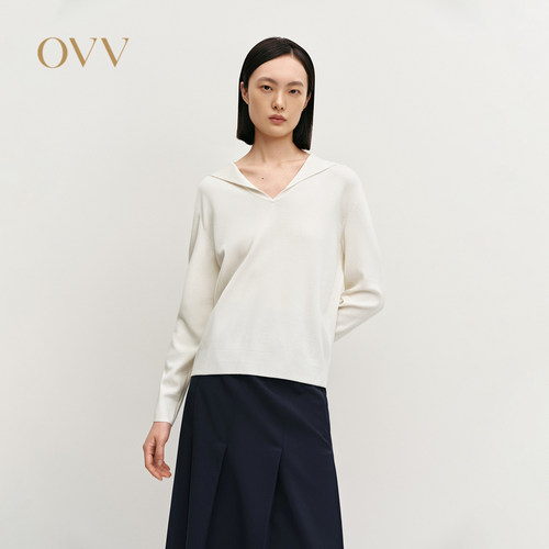 OVV秋冬女装时尚海军领丝毛混纺休闲长袖针织衫GNZAJ34121A