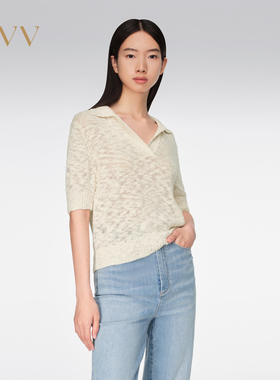 OVV春夏女装简约POLO领立体花纱短袖针织衫GNZBJ14004A