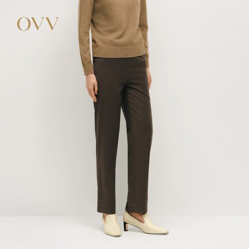 OVV秋冬女装简约通勤休闲烟管裤型舒适保暖羊毛西裤GTXFJ34110A