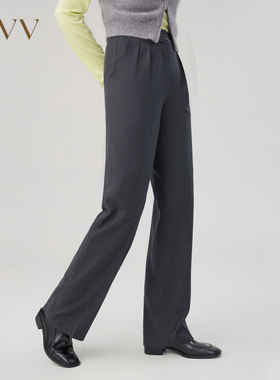 OVV秋冬新款羊毛法兰绒褶饰简约通勤直筒休闲长裤GKCAJ33117A