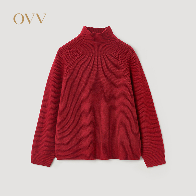 【新年红系列】OVV2026春夏新款女装高领休闲羊绒衫GNZRJ16001A