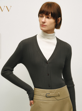 OVV秋冬无缝坑条V领长袖针织开衫GWZAW34001A