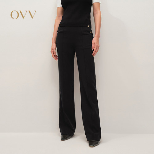 OVV秋冬热卖简约高级微弹斜纹面料休闲微喇长裤GKCAJ35108A