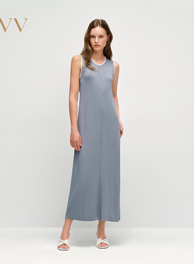 OVV春夏热卖女装撞色卷边圆领直筒无袖针织连衣裙GQZZJ15003A