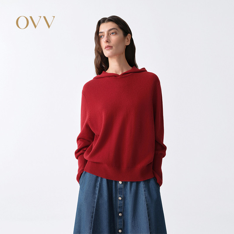 【新年红系列】OVV2026春夏新款女装休闲连帽羊绒衫GNZRJ16002A,女装/女士精品,羊绒衫,淘宝优惠券,粉丝福利购,淘宝优惠卷