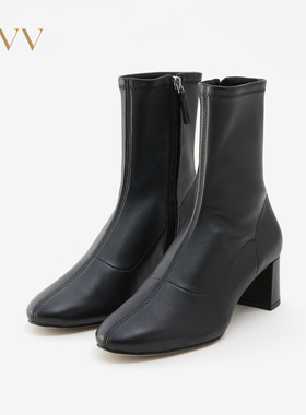 OVV秋冬新款简洁大方舒适弹力羊皮黑色短靴子GSXBJ33101A