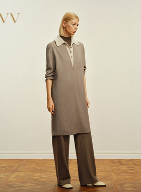 OVV秋冬女时尚简约直筒深V领套头长袖连衣裙GQLCJ34102A