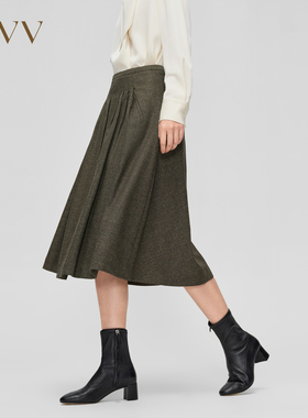 OVV秋冬新款花纹设计A字伞裙中长款半身裙GQDDJ33110A