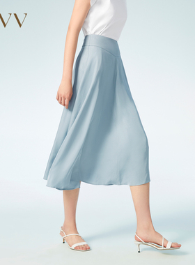 OVV春夏女装单面缎三醋酸微弹优雅柔美A字半身裙单裙GQDDJ23054A