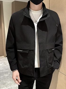 兔爷sktt男装秋季新款立领夹克休闲百搭外套上衣时尚韩版工装风衣