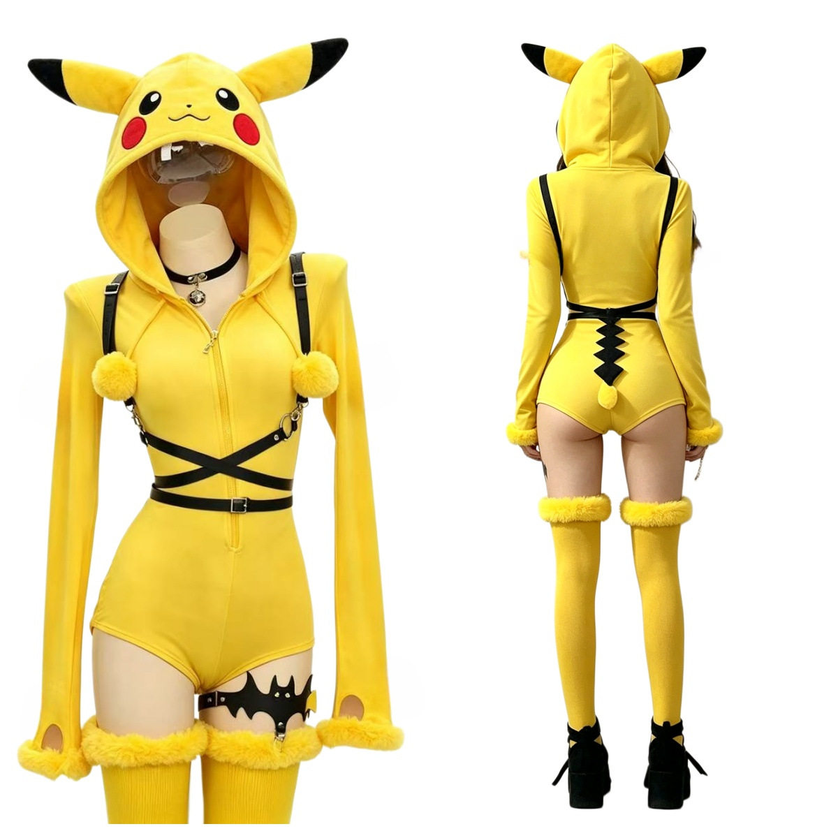 跨境宝可梦皮卡丘cosplay服黄色毛绒cos服小可爱动漫软萌宝梦全套