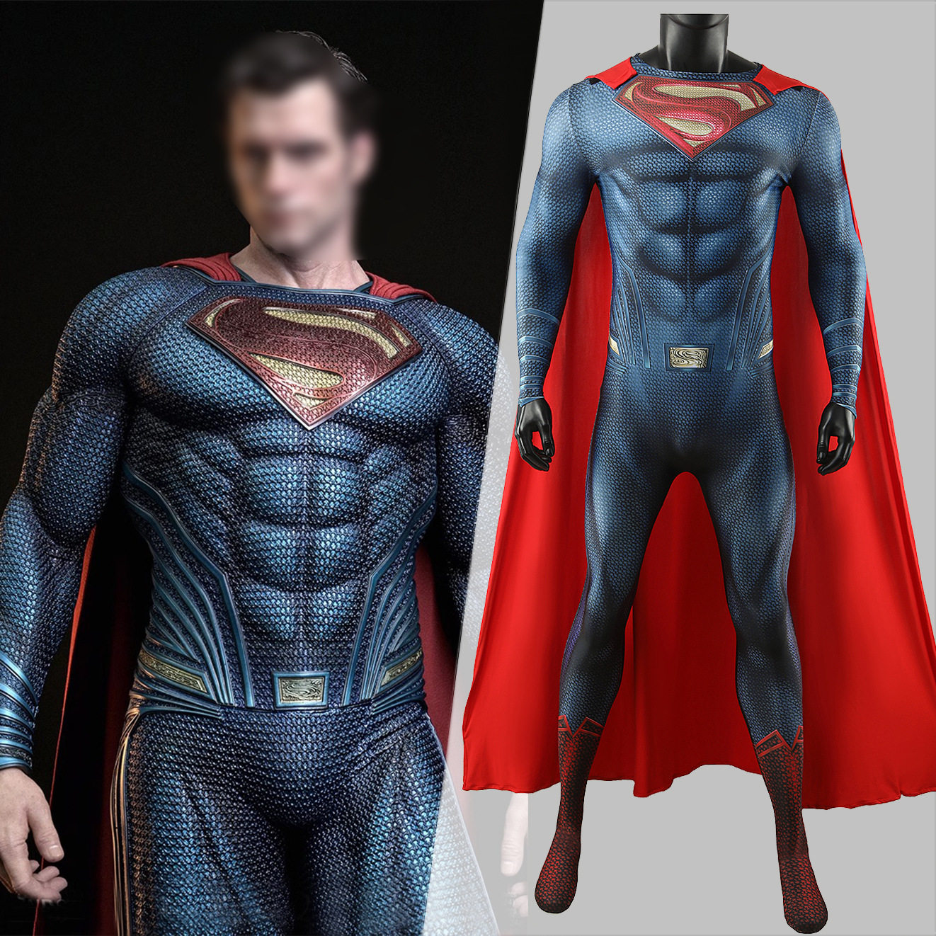 DC正义联盟超人亨利万圣节超人卡维尔蓝色款cosplay舞台服紧身衣