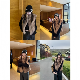 多层次渐变独家定染毛毛马甲皮毛一体毛绒仿皮草无袖外套