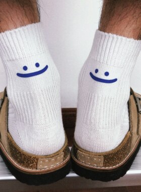 TREETALLIFE【1双装】趣味袜子大嘴笑脸可爱袜子印花中筒短袜情侣