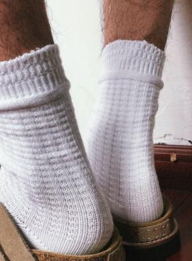 TREETALLIFE【1双装】华夫格袜子男款女款堆堆袜白色中筒长筒袜