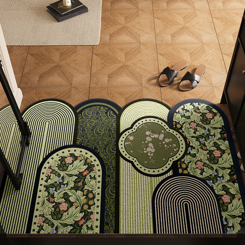 中古入户门地垫美式复古绿色地毯