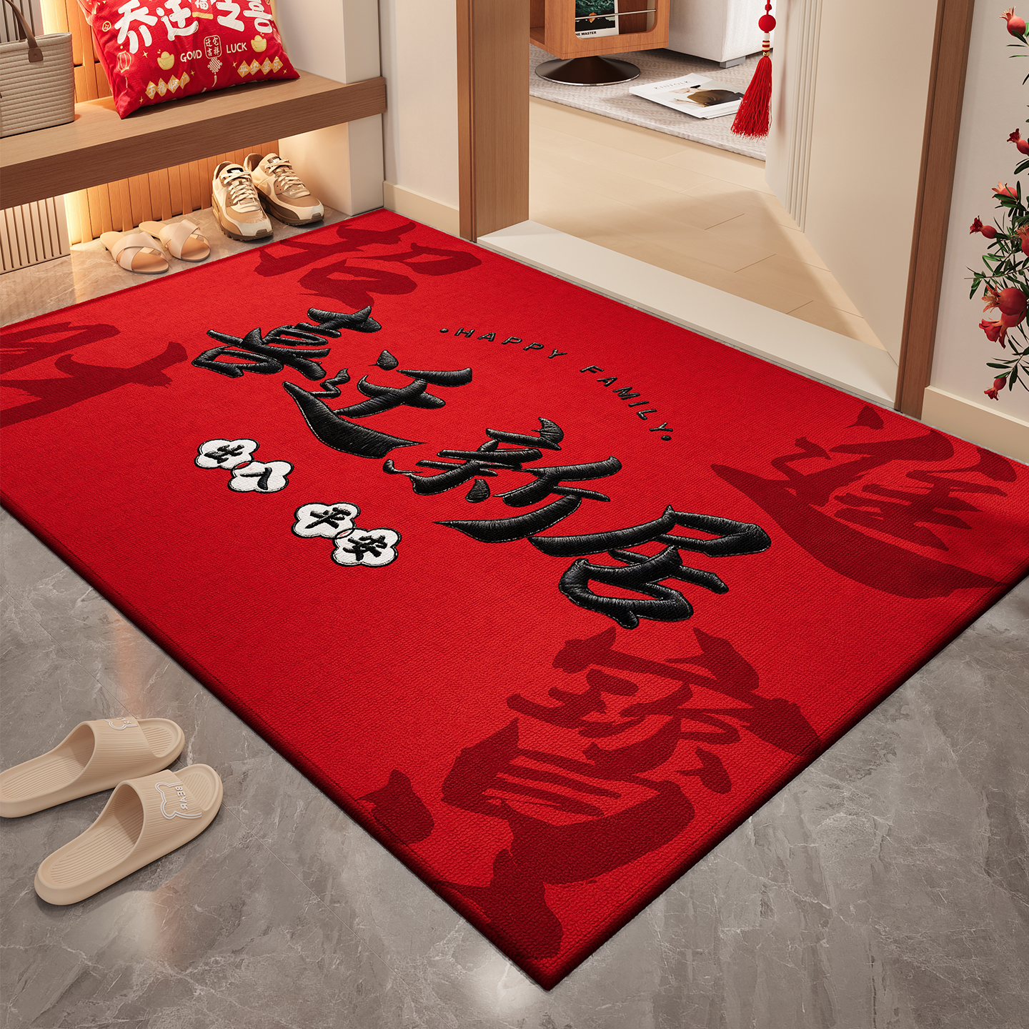 红色入户门地垫防滑耐脏免洗脚垫