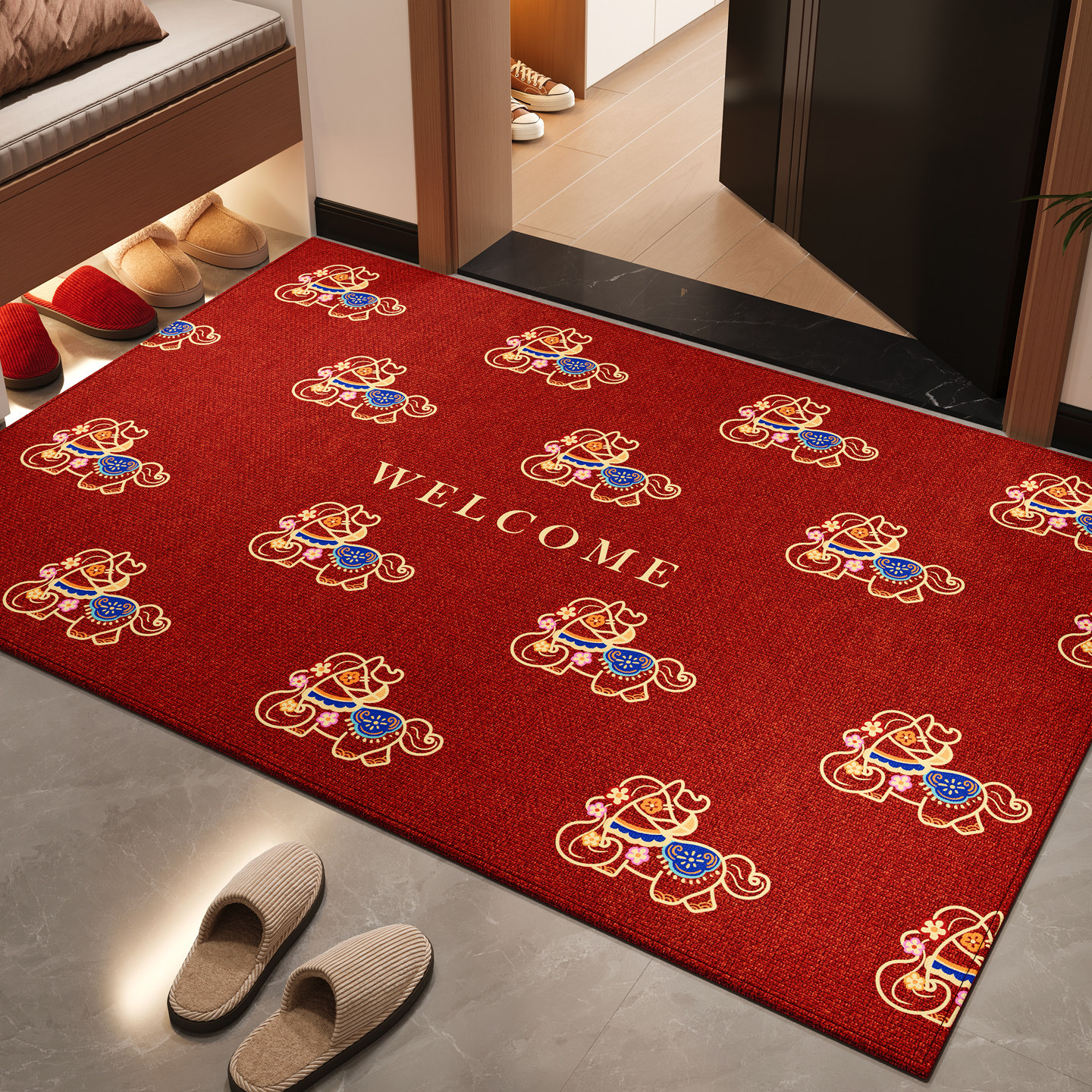 马年地垫入户门垫2026新款门口进门防滑脚垫耐脏免洗红色新年地毯,居家布艺,入户地垫,淘宝优惠券,粉丝福利购,淘宝优惠卷
