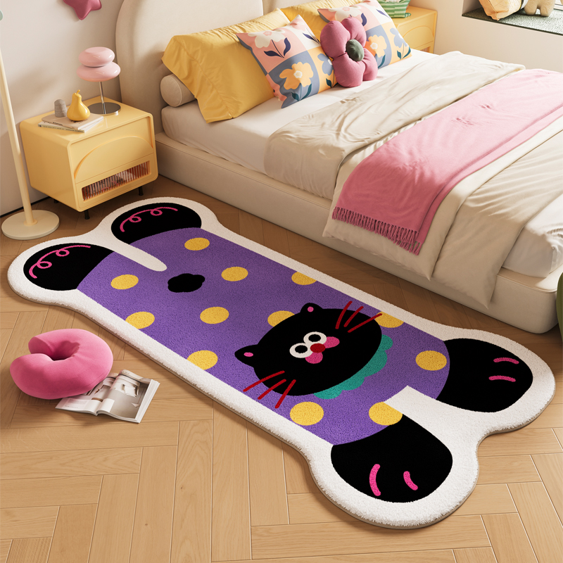 卡通猫咪卧室地毯长条床前床边毯子儿童房间地垫异形飘窗垫可机洗