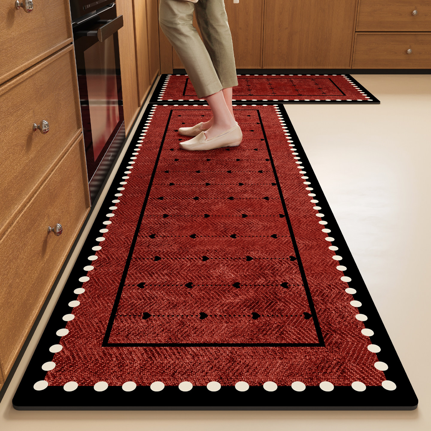 厨房防滑防油地垫复古红色家用脚垫耐脏免洗硅藻泥吸水垫新年地毯,居家布艺,厨房地垫,淘宝优惠券,粉丝福利购,淘宝优惠卷