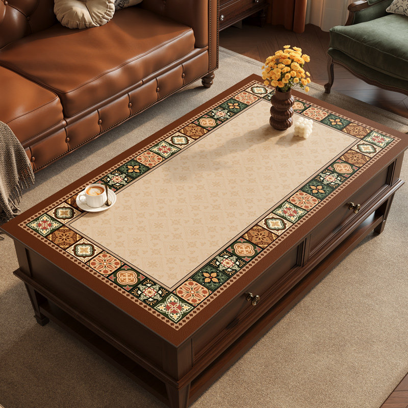 中古风桌布轻奢高级感防水防油免洗皮革复古餐桌垫防烫茶几保护垫,居家布艺,桌布,淘宝优惠券,粉丝福利购,淘宝优惠卷