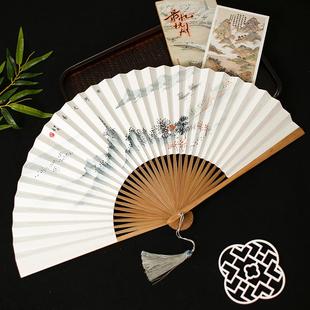 杭州9寸手绘扇子中国风绘画扇西湖折扇出国礼品扇字画扇古风男扇