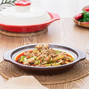 金华锂瓷红棕白色浅平特浅砂锅商用鱼头煲盐焗虾明火干烧耐高温沙