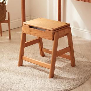 樱桃木凳子实木化妆凳家用板凳北欧餐厅备用方凳收纳换鞋凳储物凳